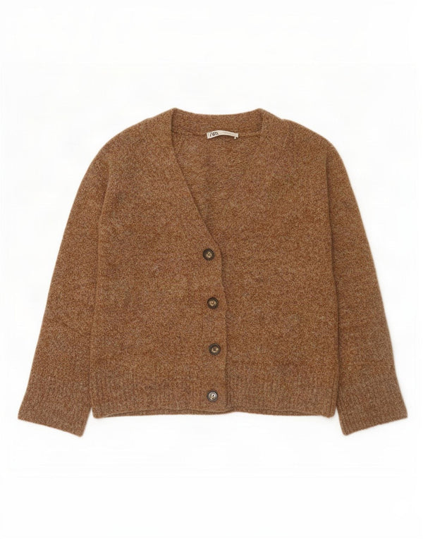 Zara Dame Cardigan Sweater UK 10 Lille brun polyester
