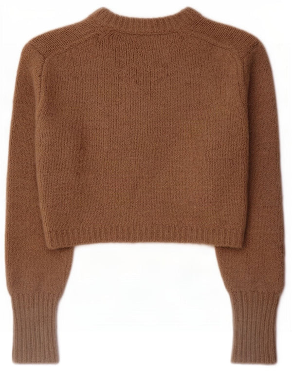Zara Womens Crop Oversized Boat Neck Jumper Sweater UK 10 Small Brown