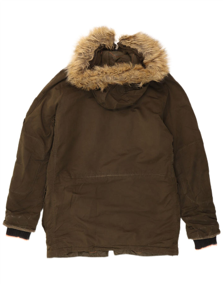 Superdry Parkajakke med hætte i overstørrelse til kvinder UK 6 XS Khaki Polyester