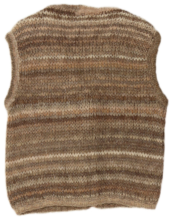 Vintage dame ærmeløs cardigan sweater UK 10 Lille brun stribet