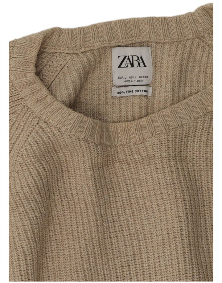 Zara dame sweater med rund hals, stor beige bomuld