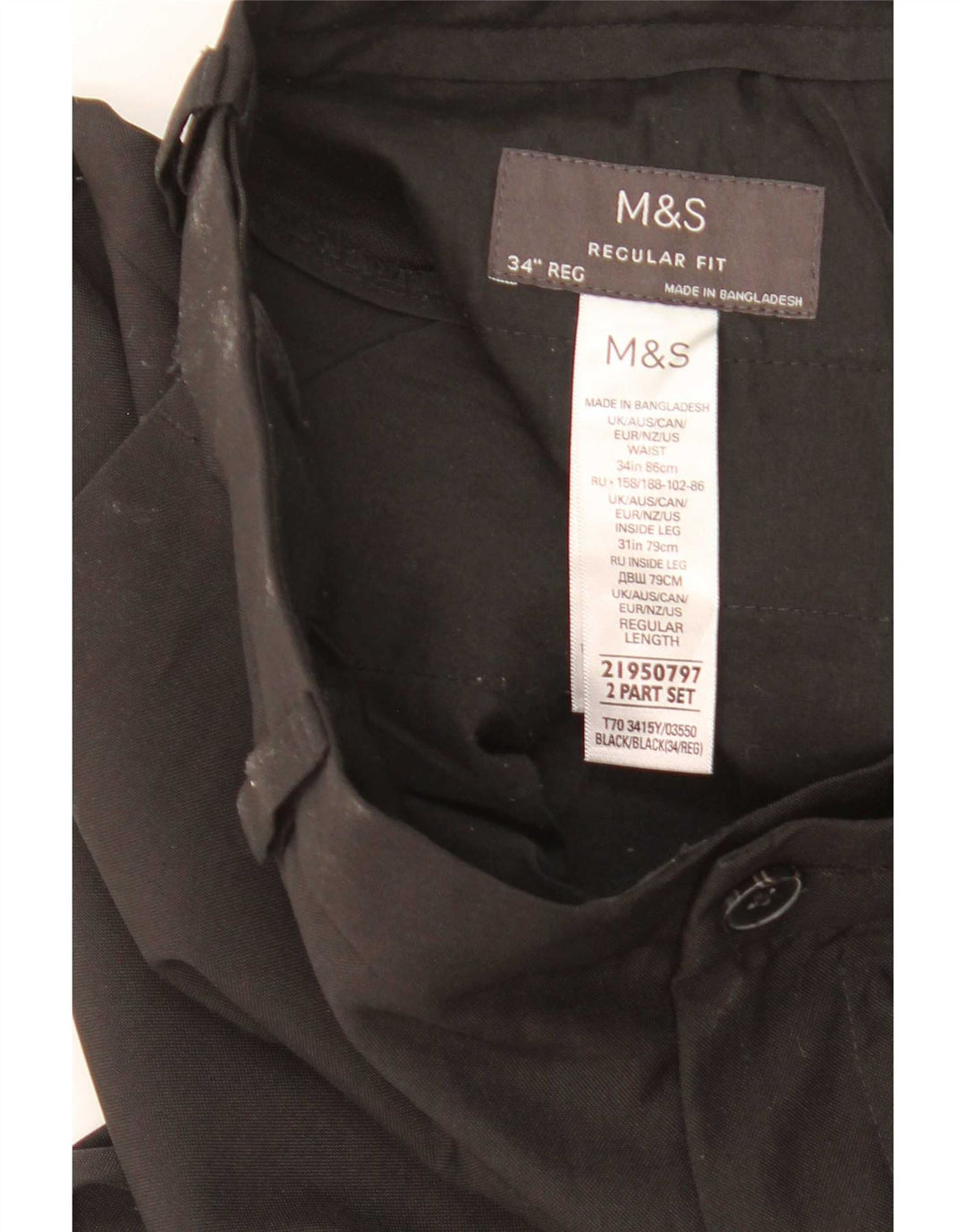 Marks & Spencer Herre Lige Regular Fit Chinobukser W34 L31 Sort