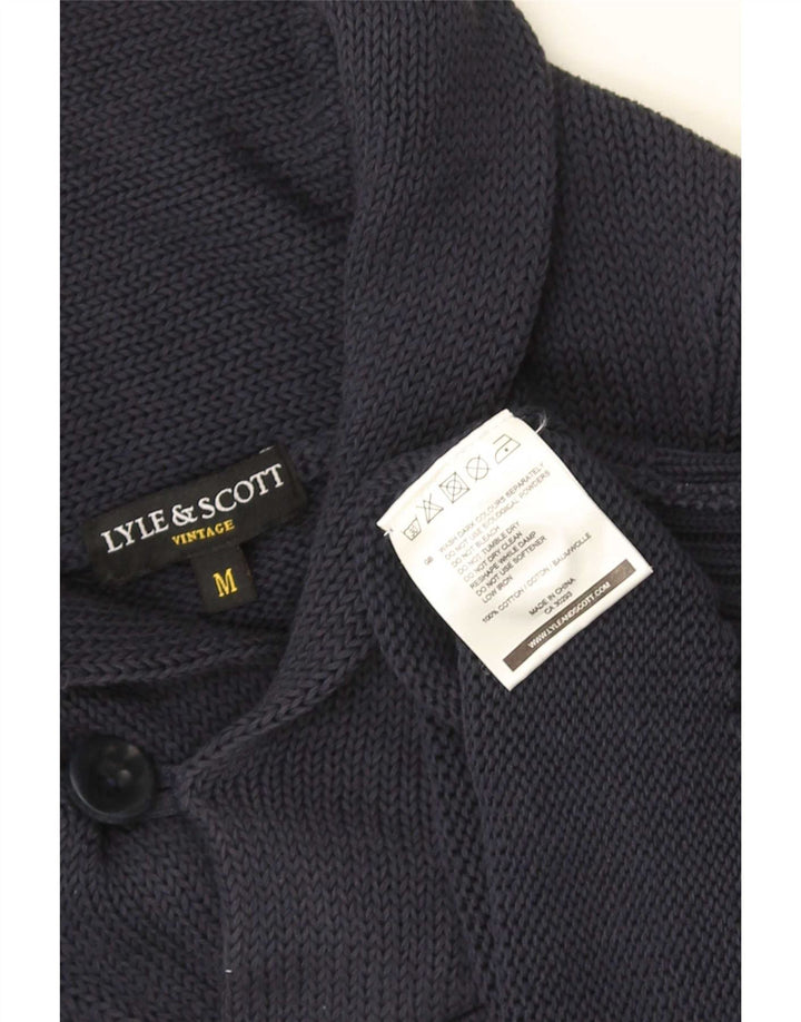 Lyle & Scott Herre Shawl Neck Jumper Sweater Medium Navy Blue Bomuld
