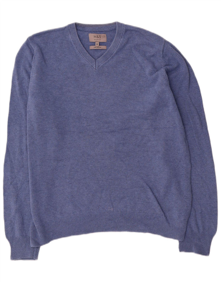 Marks & Spencer Herre V-hals sweater mellemblå bomuld