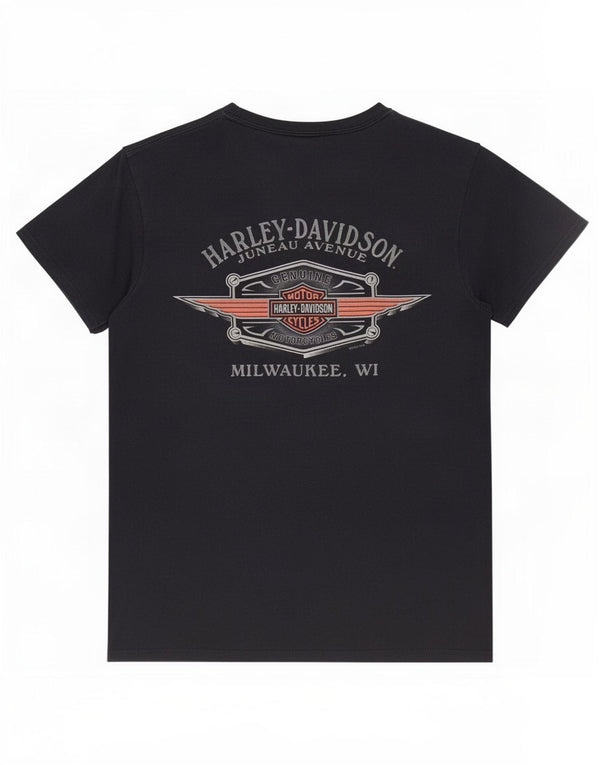 Harley Davidson Herre grafisk T-shirt Top Medium Marineblå Bomuld