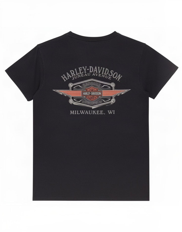 Harley Davidson Herre grafisk T-shirt Top Medium Marineblå Bomuld