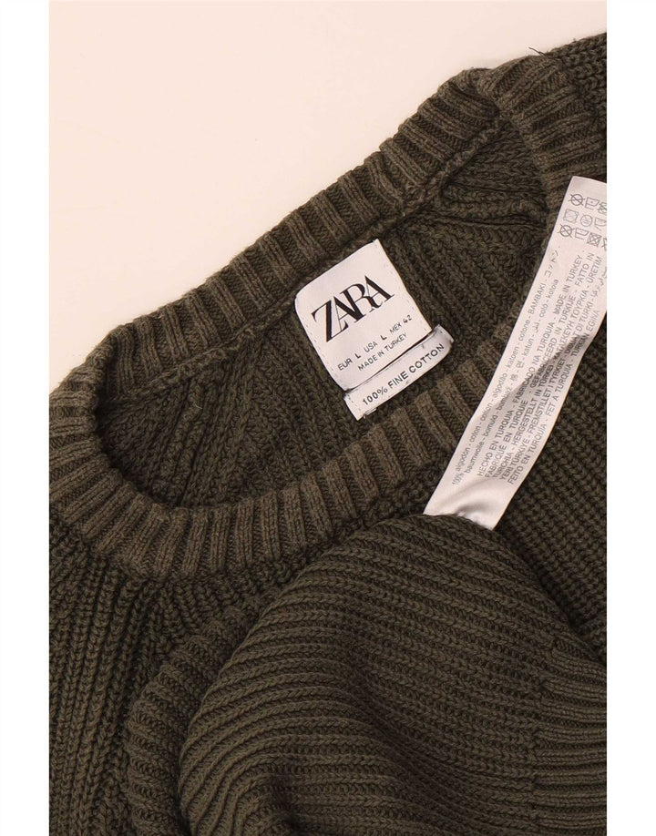 Zara Herre Jumper Sweater med rund hals Stor grøn bomuld