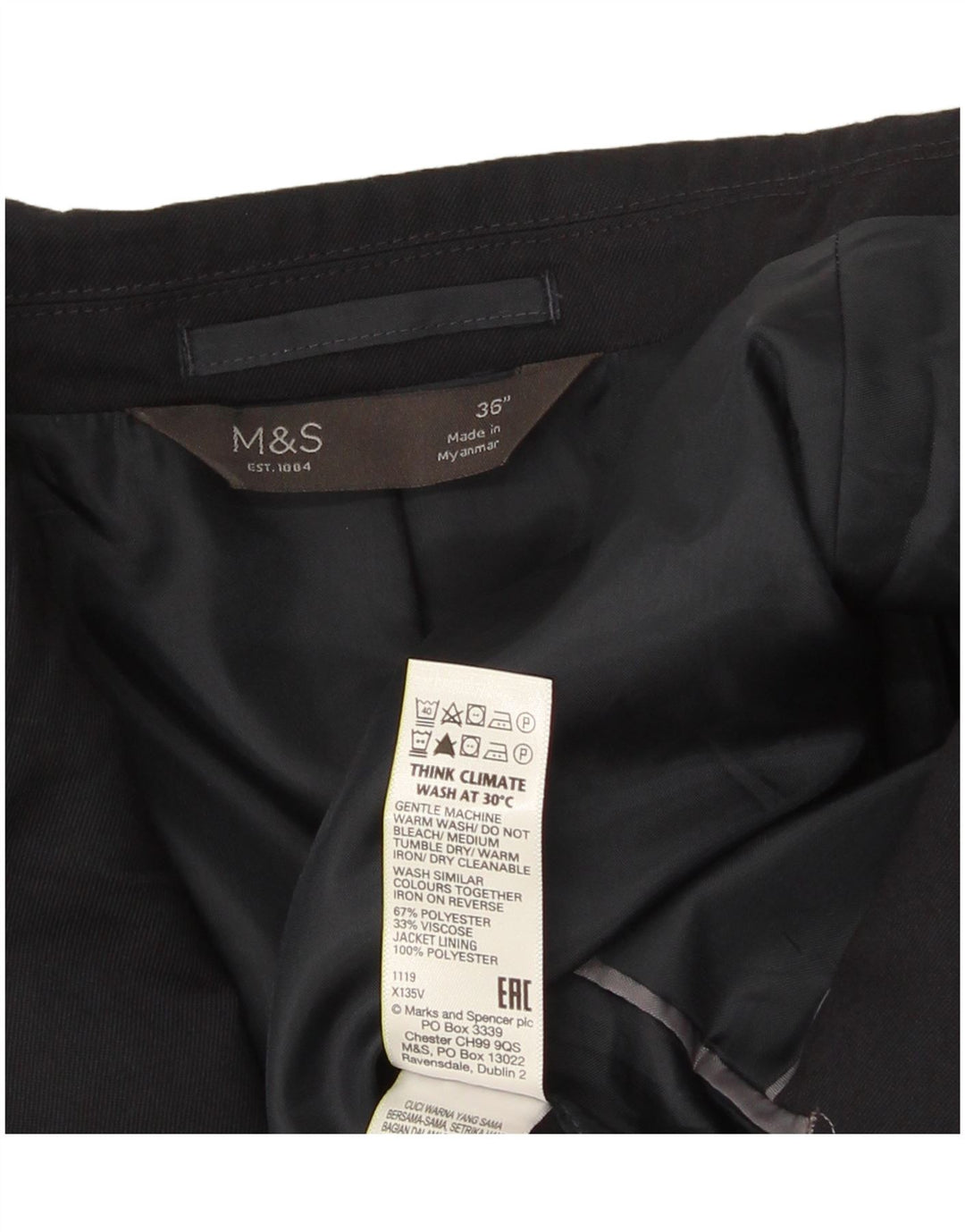 Marks & Spencer Herre 2-knaps blazerjakke UK 36 Small Navy Blue Polyester