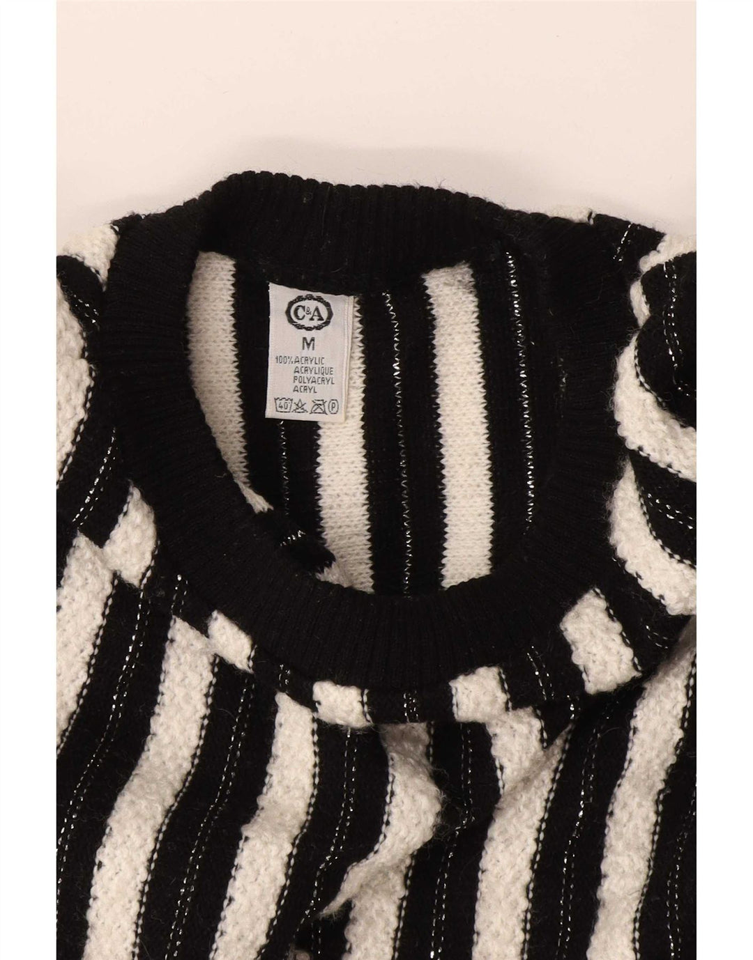 C&A Dame sweater med rund hals DK 14 Mellem sort stribet akryl
