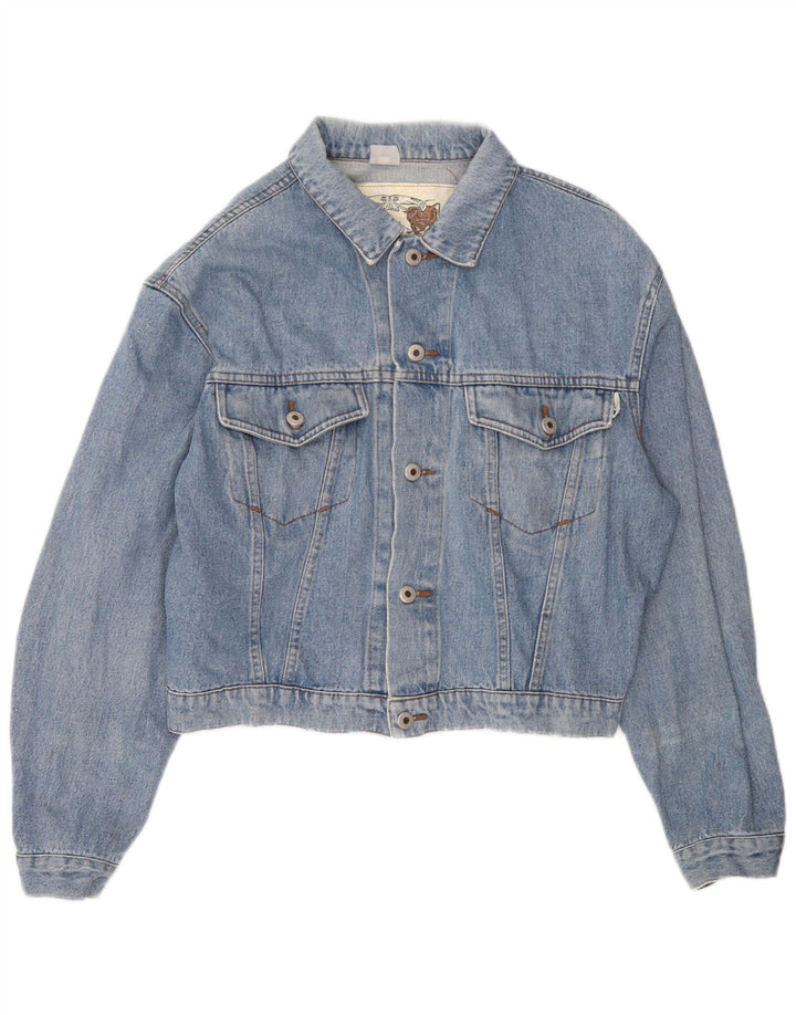 Vintage Dame Loose Fit Crop Denim Jacket UK 16 Large Blue
