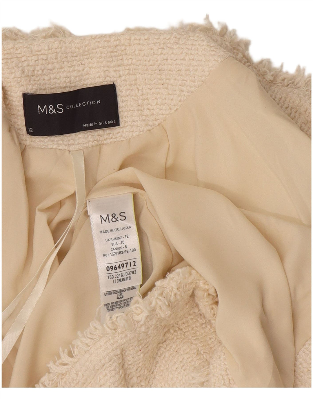 Marks & Spencer Dame Open Blazer Jacket UK 12 Medium Off White Bomuld