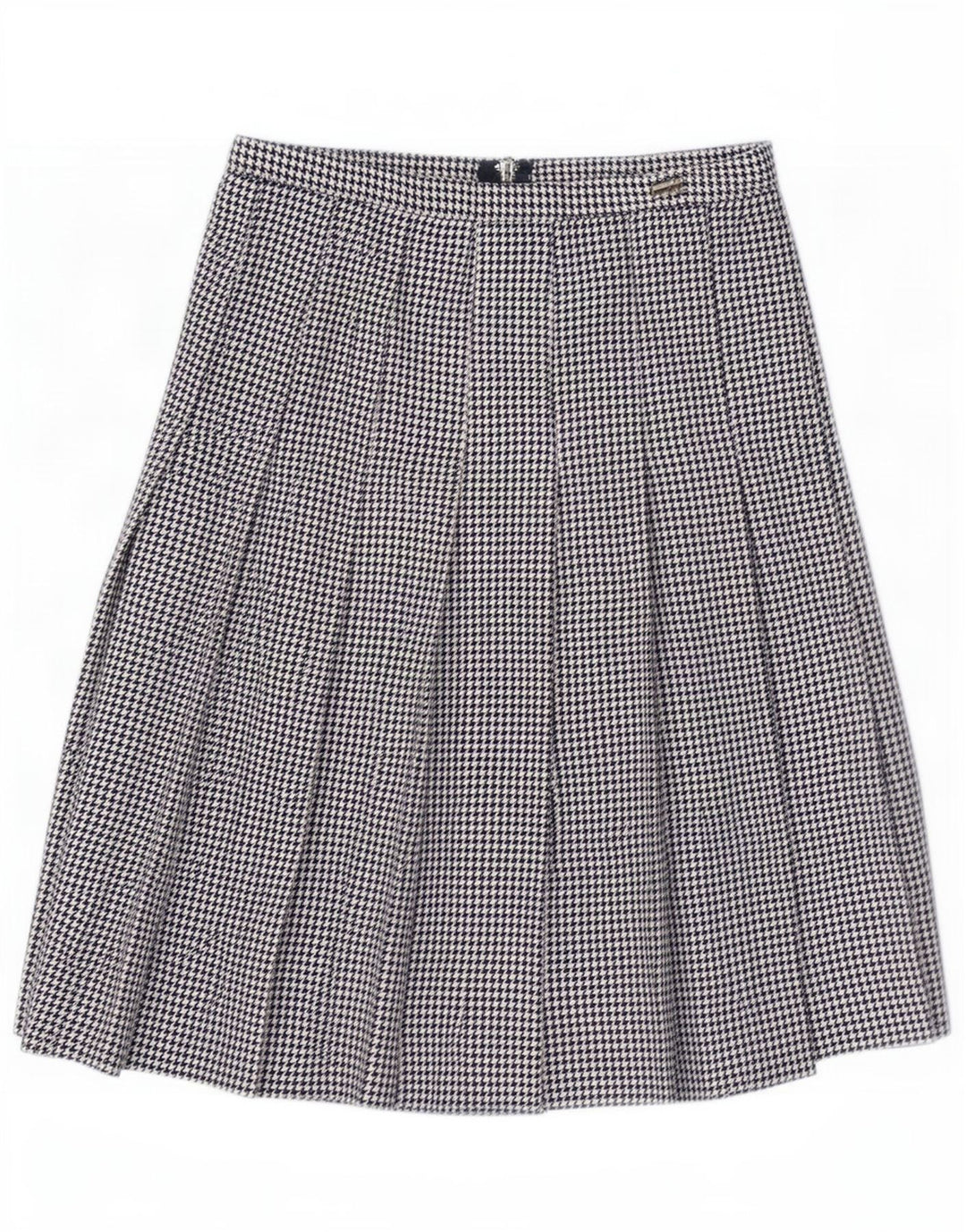Vintage kvindekniv plisseret nederdel Medium W28 Black Houndstooth