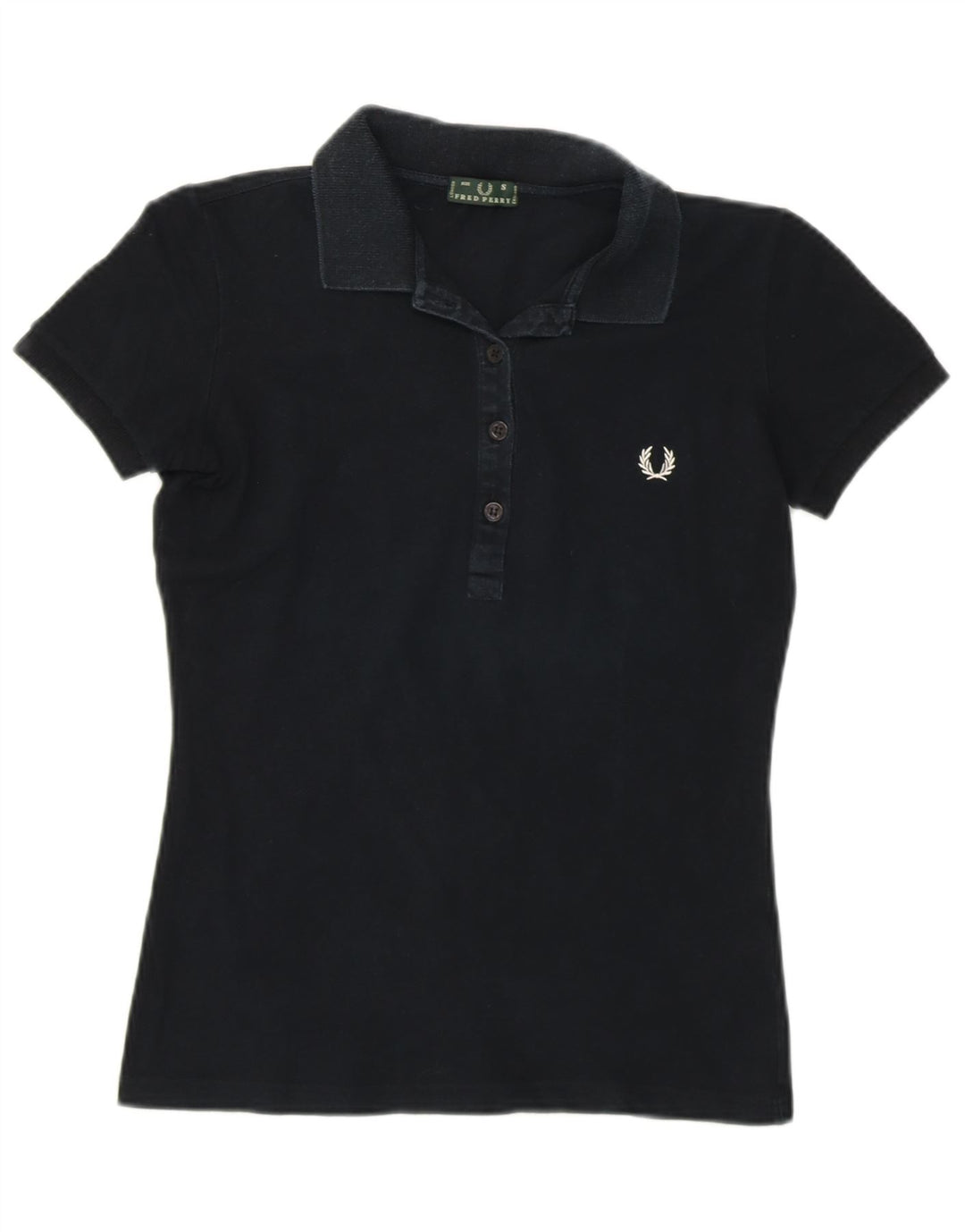 FRED PERRY Dame Polo Shirt UK 8 Small Black Bomuld