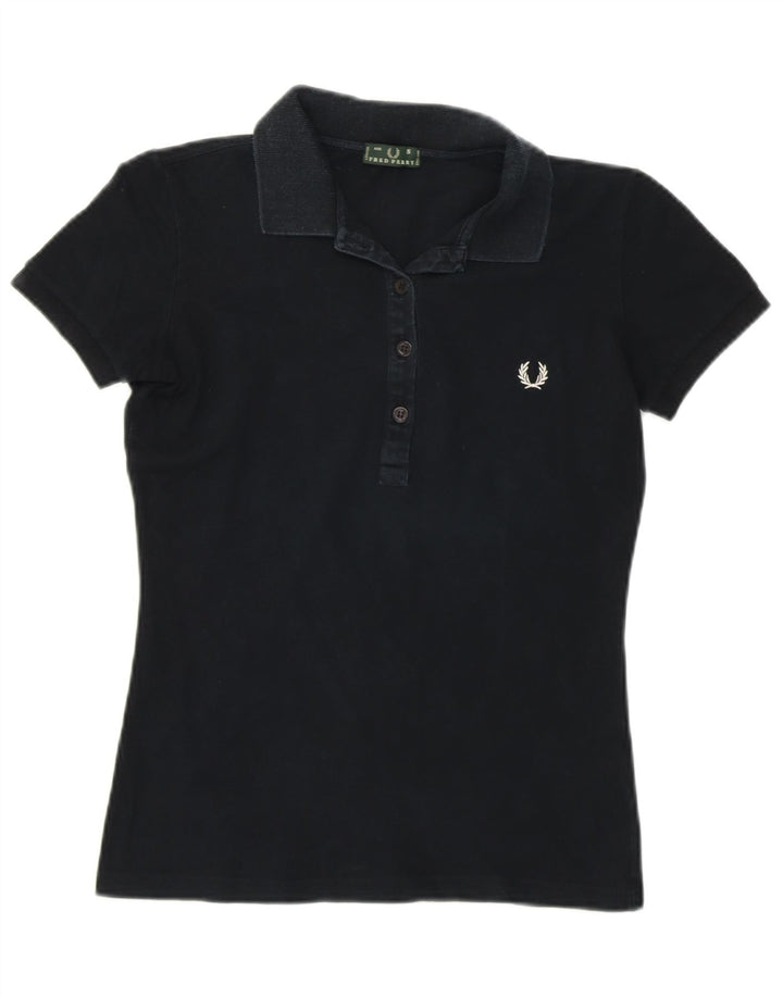 FRED PERRY Dame Polo Shirt UK 8 Small Black Bomuld