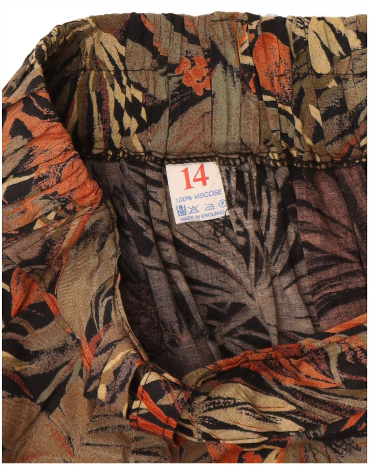 VINTAGE A-line nederdel til kvinder UK 14 Medium W28 Brown Floral Viscose