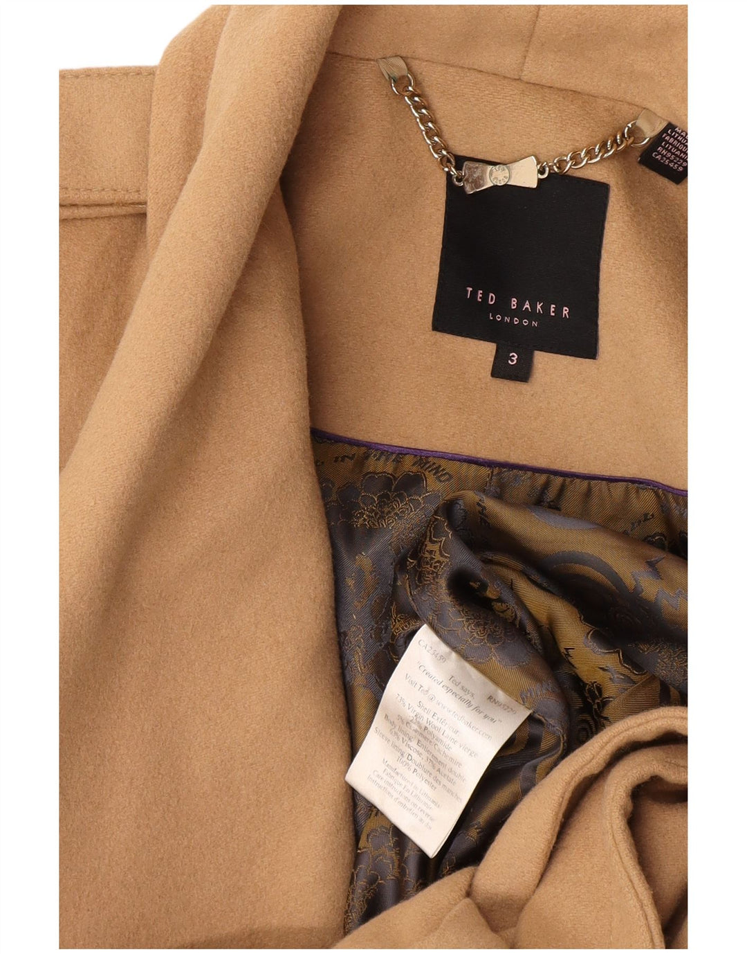 Ted Baker overfrakke til kvinder størrelse 3 Medium Beige Uld