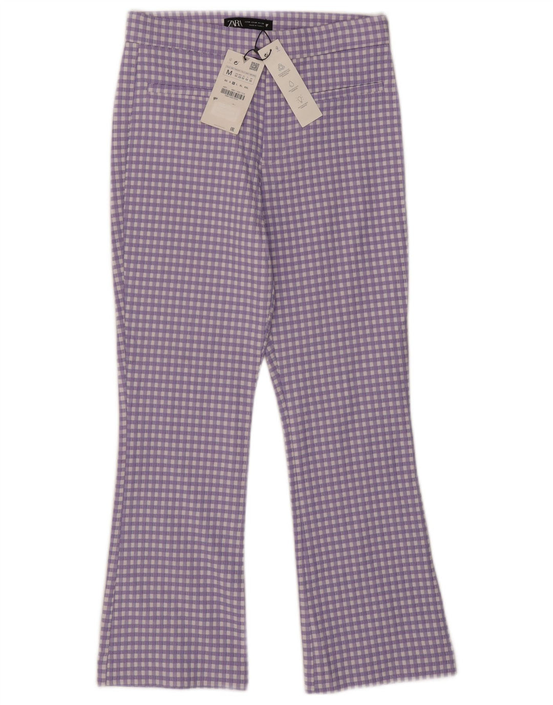 Zara Dame Bootcut Cropped Trousers Medium W28 L25 Lilla Gingham