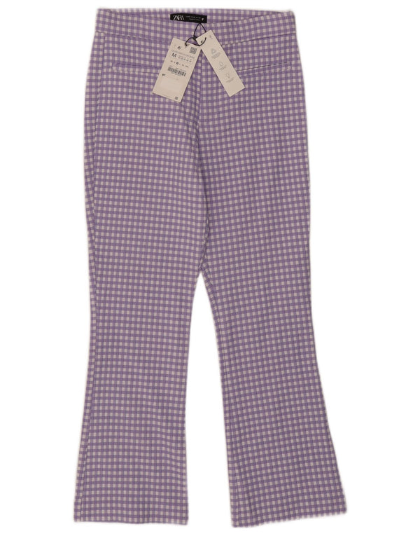 Zara Dame Bootcut Cropped Trousers Medium W28 L25 Lilla Gingham