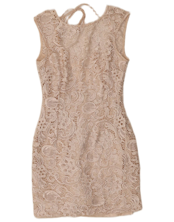 Lipsy Womens Ærmeløs Lace Sheath Dress UK 10 Small Beige Paisley