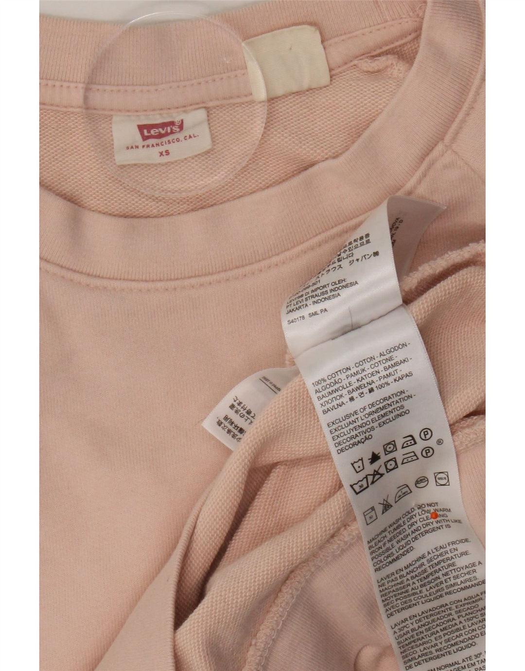 LEVI'S Womens Oversized Sweatshirt Jumper UK 6 XS Pink Cotton Vintage Levi's and Second-Hand Levi's from Messina Hembry 