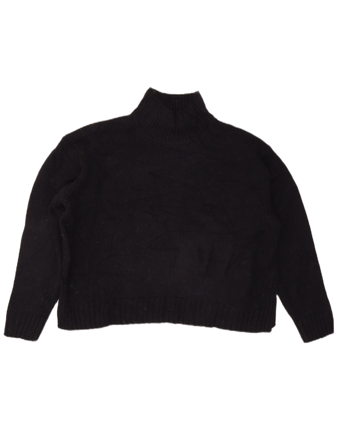 Zara Womens Crop Oversized Turtle Neck Jumper Sweater UK 16 Large Navy Blue