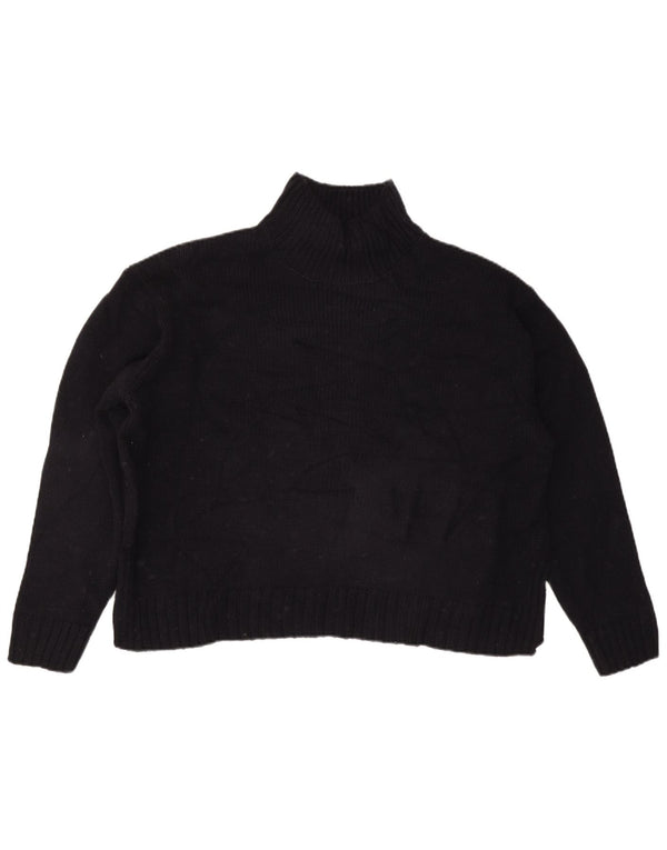 Zara Womens Crop Oversized Turtle Neck Jumper Sweater UK 16 Large Navy Blue