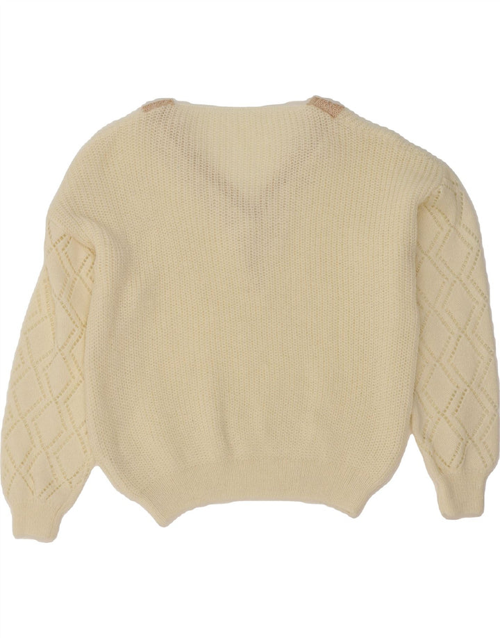 VINTAGE Womens V-Neck Jumper Sweater UK 16 Large Off White Polyester Vintage Vintage and Second-Hand Vintage from Messina Hembry 
