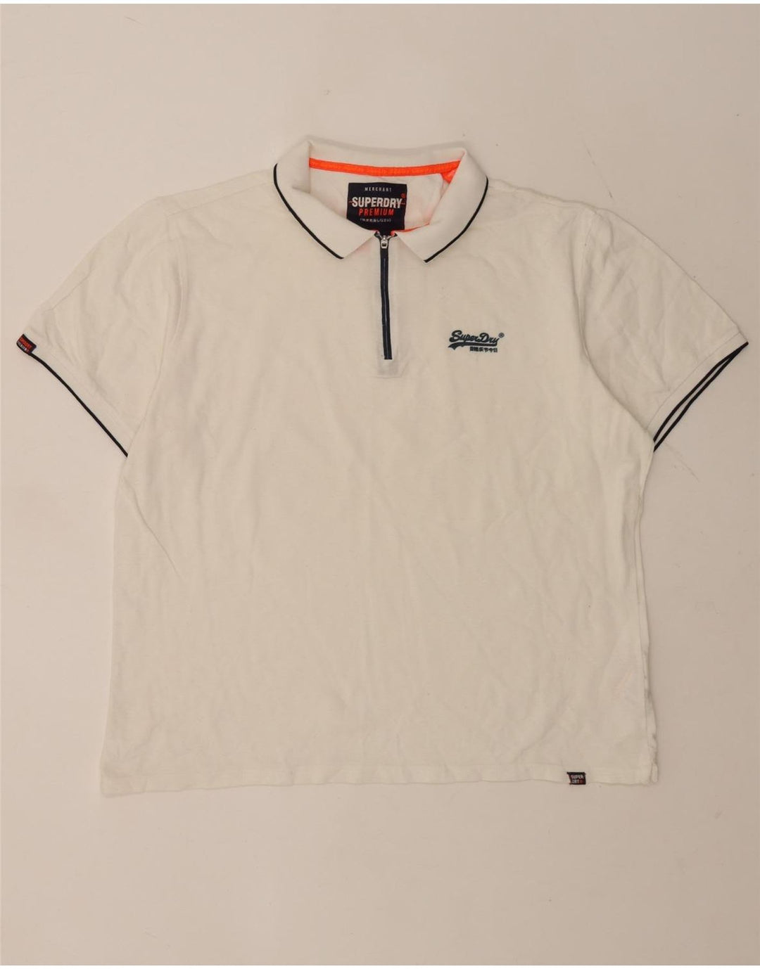 Superdry herre poloshirt 2XL hvidstribet bomuld