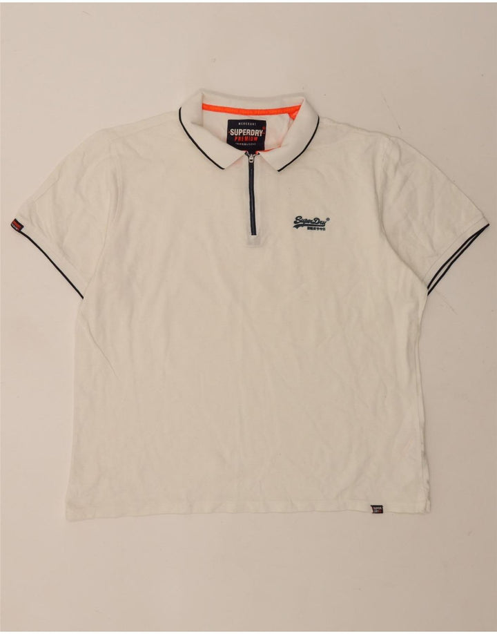 Superdry herre poloshirt 2XL hvidstribet bomuld