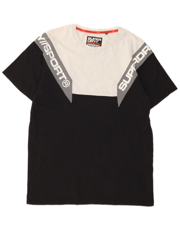 Superdry Mens Graphic T-Shirt Top Medium Black Colourblock Cotton