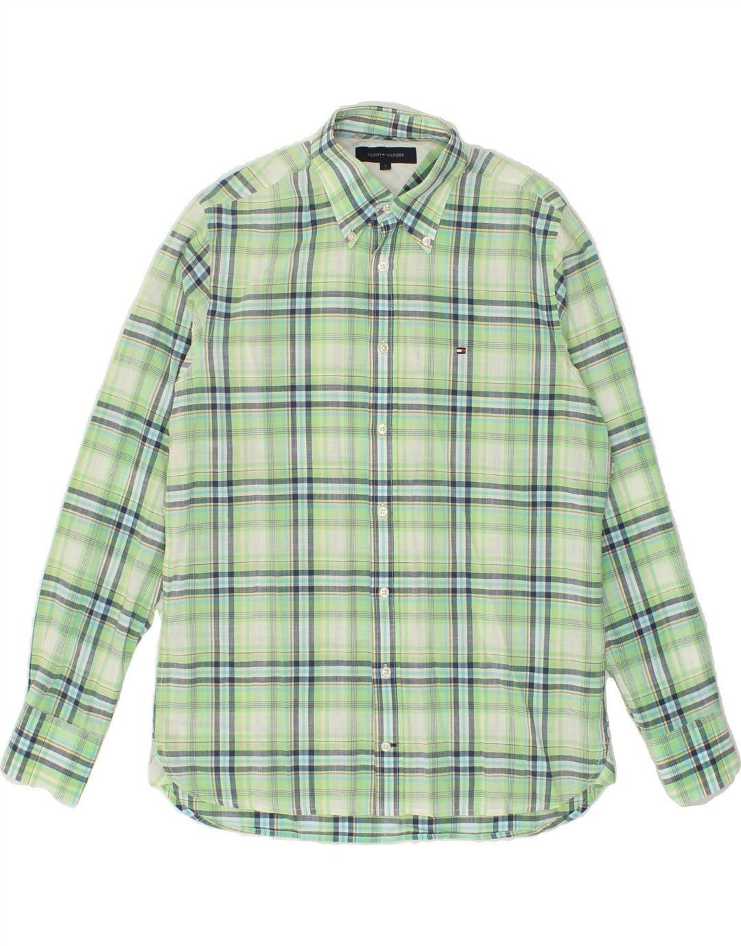 TOMMY HILFIGER Mens Shirt Small Green Check Cotton Vintage Tommy Hilfiger and Second-Hand Tommy Hilfiger from Messina Hembry 