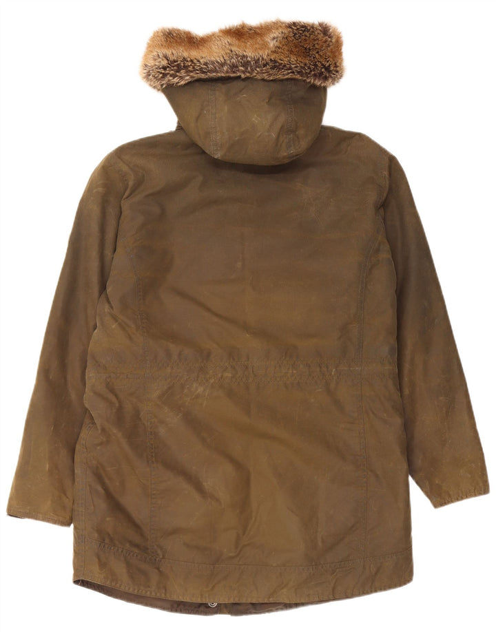 Barbour Dame Hætte Vokset Bomuldsjakke UK 12 Medium Khaki Bomuld