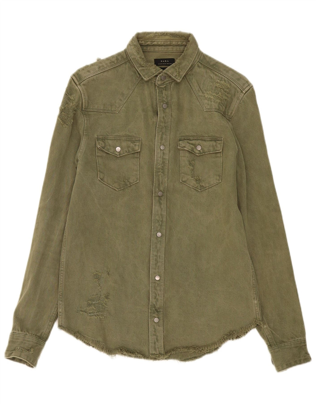 ZARA Herre Distressed Relaxed Fit denimskjorte, lille Khaki Bomuld