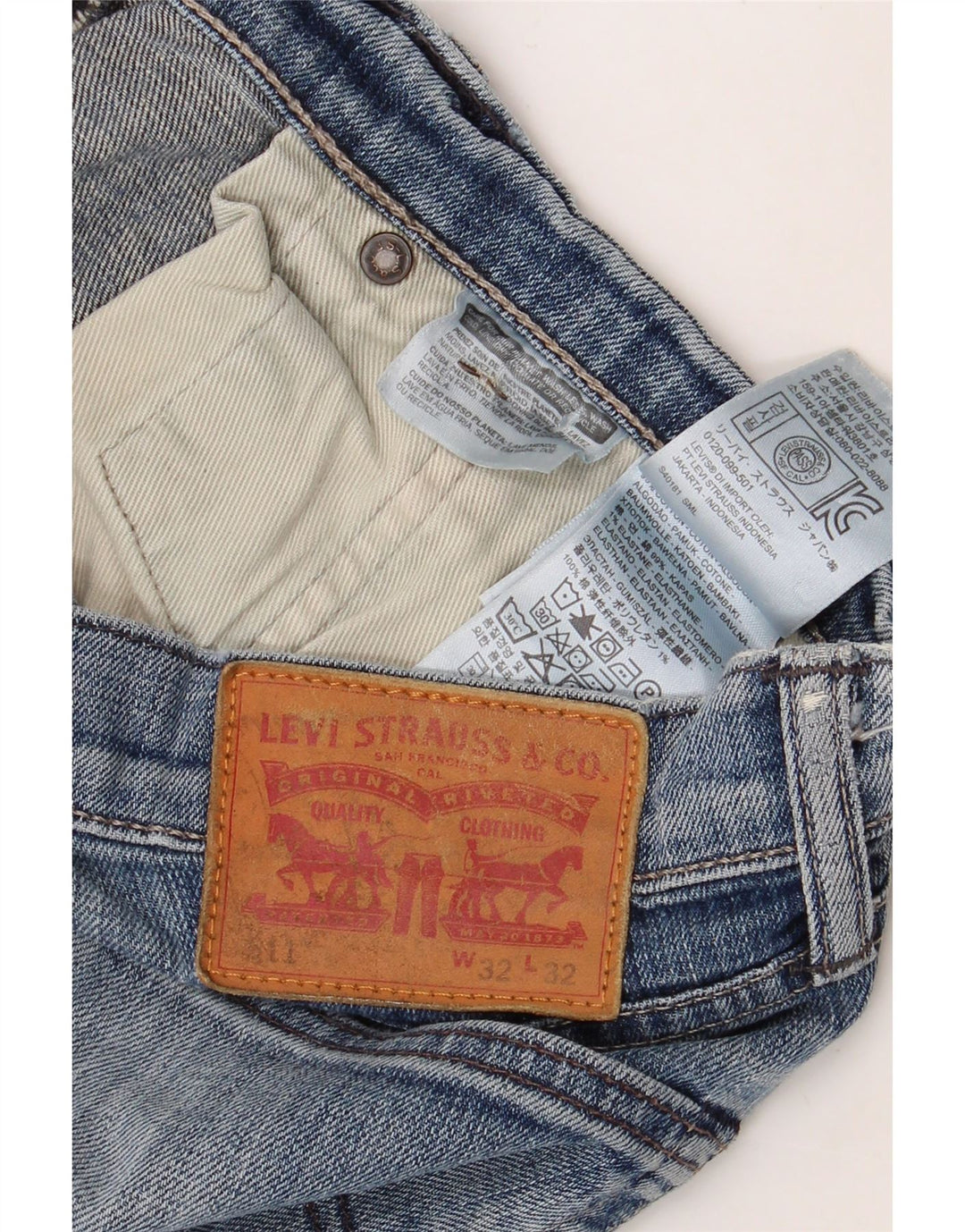 LEVI'S Herre 511 Slim Jeans W32 L32 Blå Bomuld