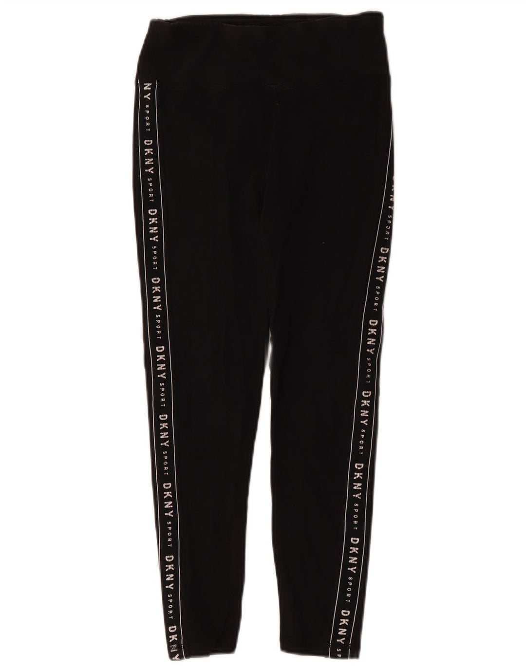 Dkny Womens Crop Graphic Leggings UK 8 Small Black Bomuld