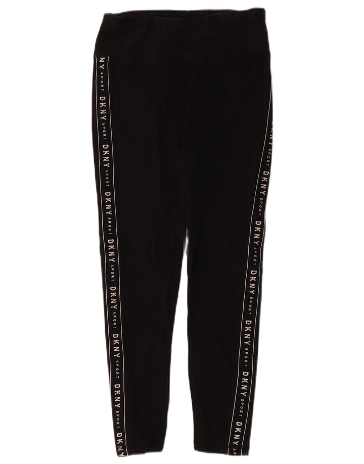 Dkny Womens Crop Graphic Leggings UK 8 Small Black Bomuld