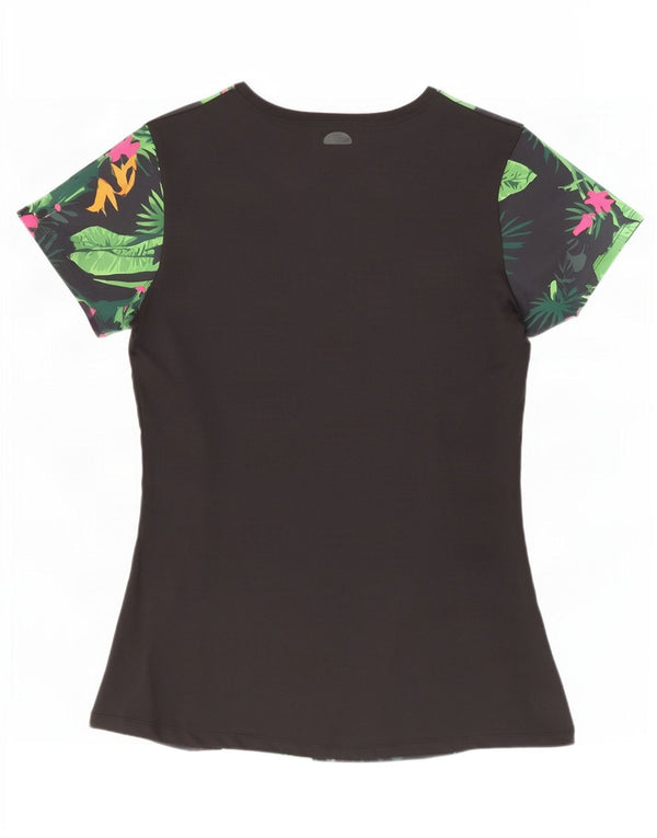 Ellesse Womens Grafisk T-Shirt Top UK 12 Medium Black Floral Polyester