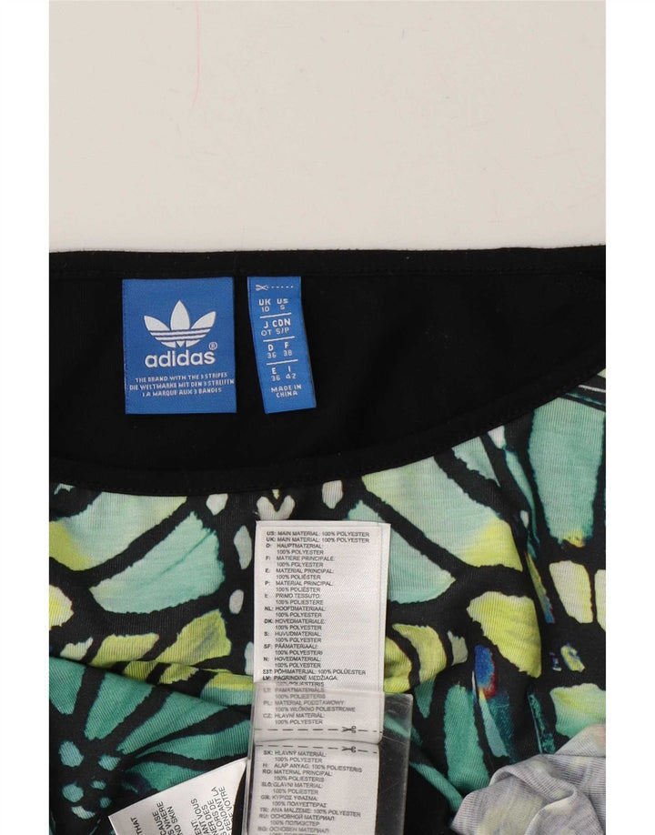 Adidas kvinders abstrakt mønster grafisk top 3/4 ærmer UK 10 Small Multicolo