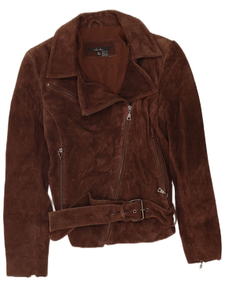 Zara Dame Ruskind Biker Jacket UK 14 Stor Brun Læder