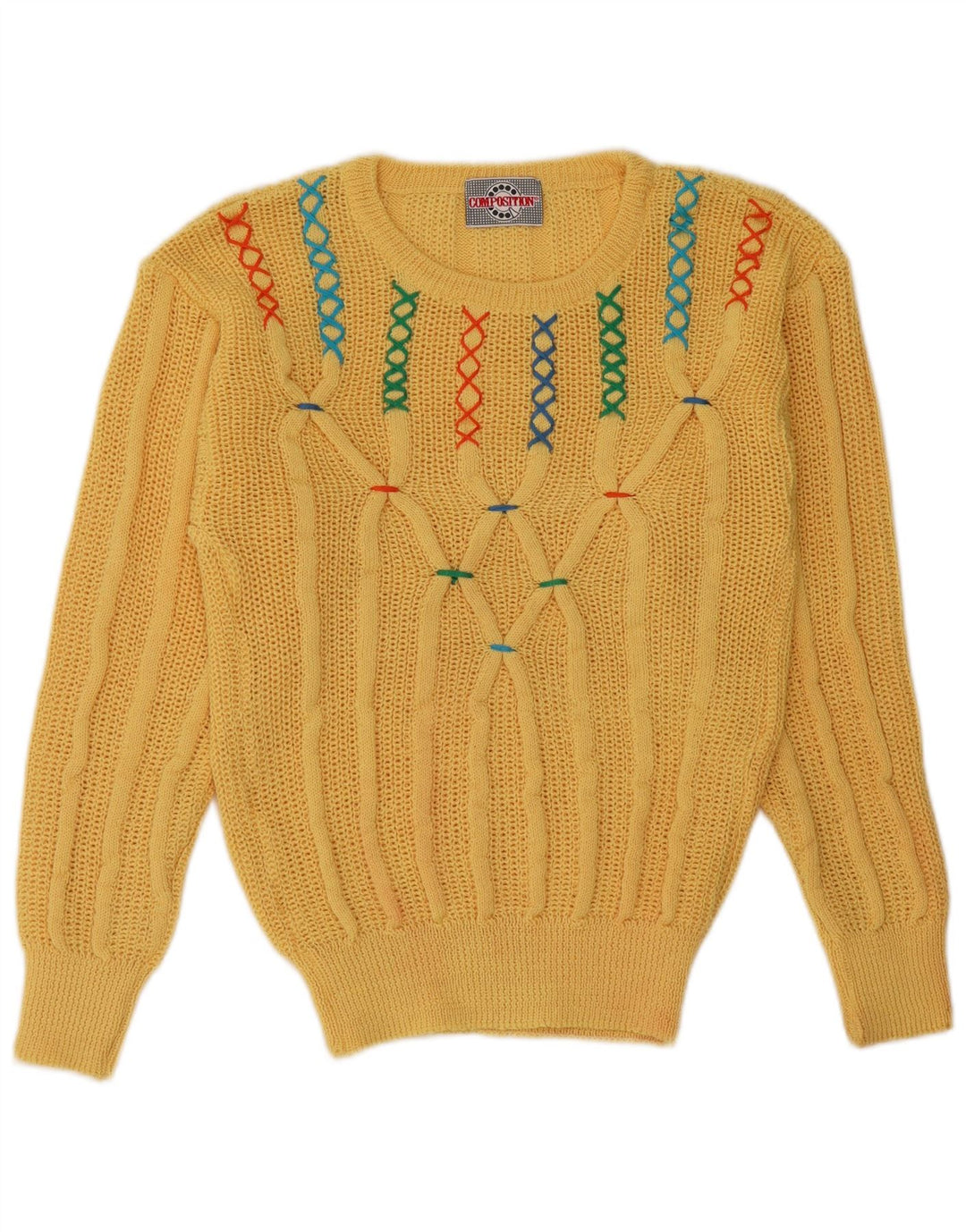 VINTAGE Dame Boat Neck Jumper Sweater UK 12 Medium Gul Akryl