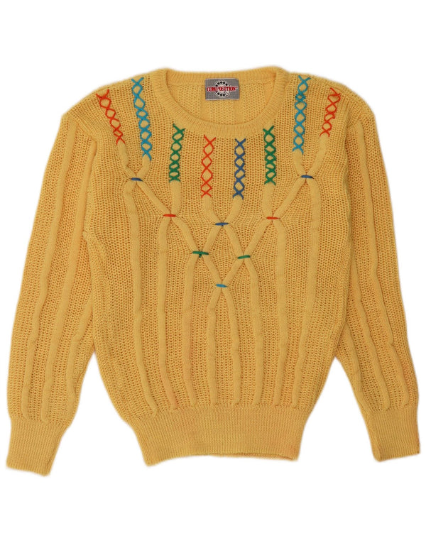 VINTAGE Dame Boat Neck Jumper Sweater UK 12 Medium Gul Akryl