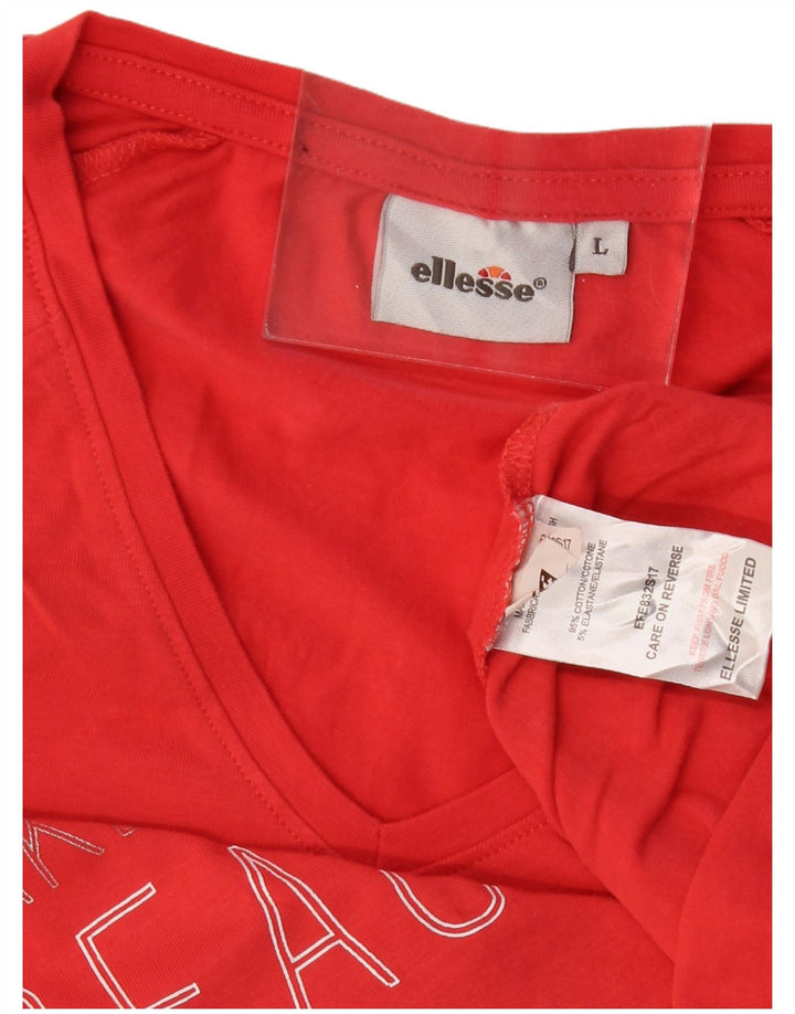 Ellesse Dame Grafisk T-Shirt Top UK 14 Stor Rød Bomuld