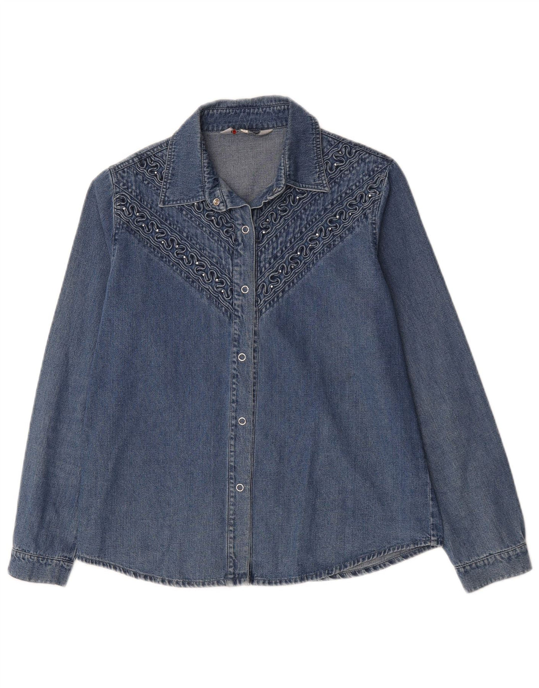 Vintage Dame Denim Shirt UK 14 Medium Blue Cotton
