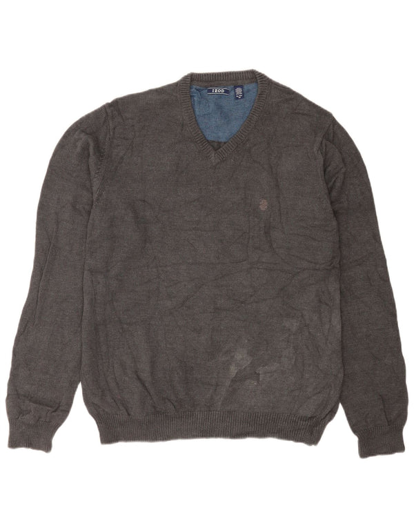 Izod Mens V-Neck Jumper Sweater XL Grey Cotton