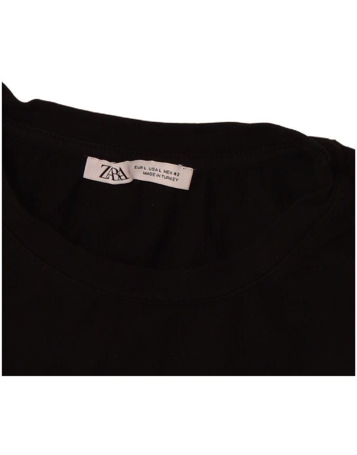ZARA Womens T-Shirt Top UK 14 Large Black Cotton