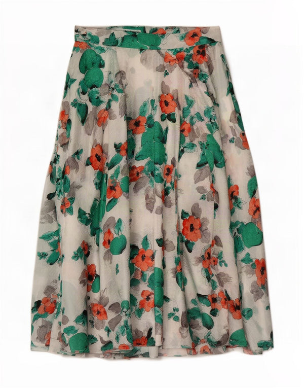 Madeleine Dame Højtalje Flared Nederdel IT 42 Medium W30 Hvid Blomster