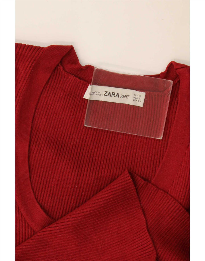 Zara Dame Bluse Top UK 8 Small Burgundy