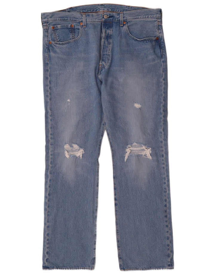Levi's Herre 501 Distressed Straight Jeans W38 L32 Blå Bomuld