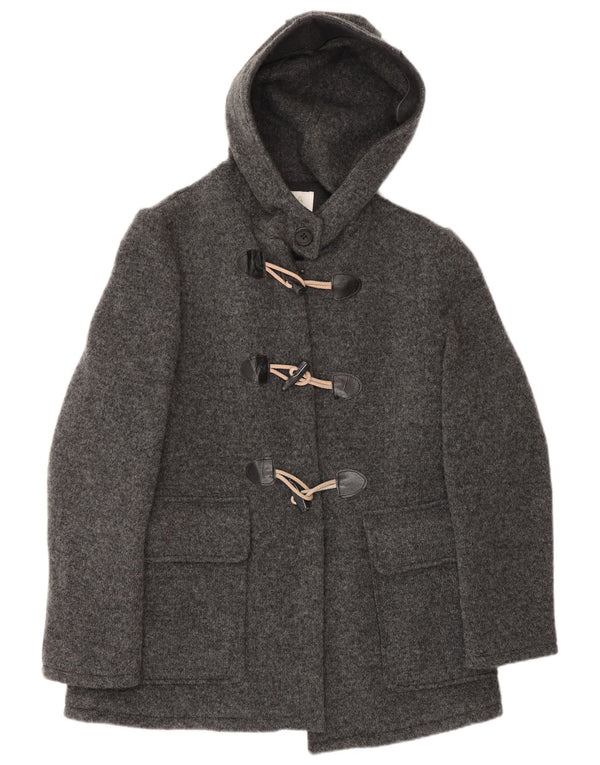 VINTAGE Duffle Coat med hætte til kvinder IT 48 XL Grå uld