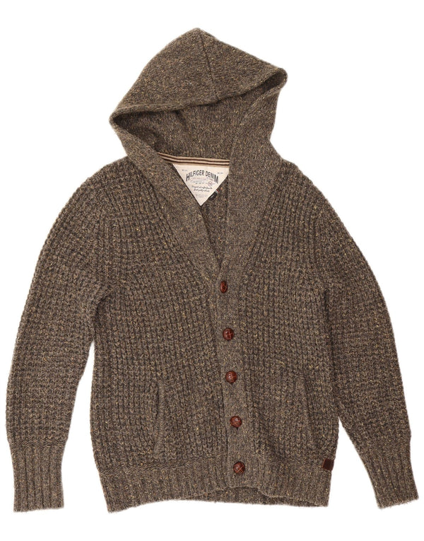 Tommy Hilfiger Herre hætte cardigan sweater Small Grey Flecked Acryl